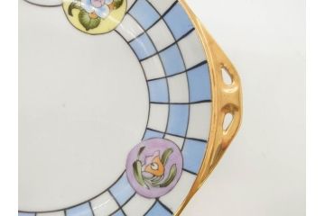 オールドノリタケ　NORITAKE　ラスター彩　金彩　ハンドル付　食卓を彩る華やかなボウル3点セット(風景、花、蝶、ハンドペイント、プレート、深皿、洋食器)(R-083047)