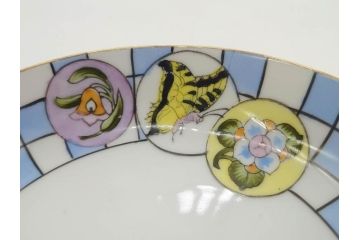 オールドノリタケ　NORITAKE　ラスター彩　金彩　ハンドル付　食卓を彩る華やかなボウル3点セット(風景、花、蝶、ハンドペイント、プレート、深皿、洋食器)(R-083047)