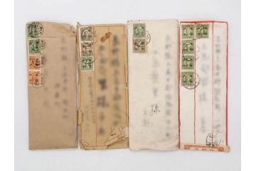 戦前　当時物　中華民国郵政　旧中国切手　消印付　天津　華北　手紙　封筒　エンタイヤ4点セット(エンタイア、大日本帝国逓信省検閲済、使用済み切手)(R-083049)