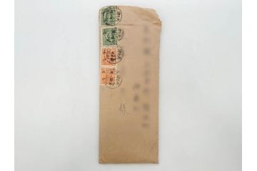 戦前　当時物　中華民国郵政　旧中国切手　消印付　天津　華北　手紙　封筒　エンタイヤ4点セット(エンタイア、大日本帝国逓信省検閲済、使用済み切手)(R-083049)