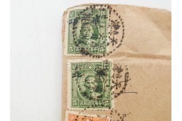 戦前　当時物　中華民国郵政　旧中国切手　消印付　天津　華北　手紙　封筒　エンタイヤ4点セット(エンタイア、大日本帝国逓信省検閲済、使用済み切手)(R-083049)