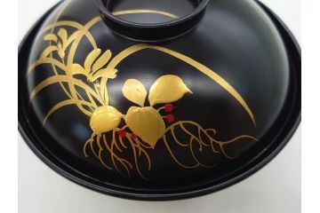 明治〜大正期　輪島塗　木製　気品ある金蒔絵が美しいお椀9客セット(漆器、漆芸、蓋付き、汁椀、吸物椀、和食器)(R-083052)