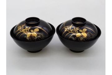 明治〜大正期　輪島塗　木製　気品ある金蒔絵が美しいお椀9客セット(漆器、漆芸、蓋付き、汁椀、吸物椀、和食器)(R-083052)