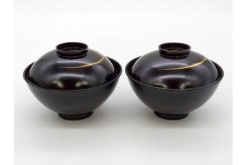 明治〜大正期　輪島塗　木製　気品ある金蒔絵が美しいお椀9客セット(漆器、漆芸、蓋付き、汁椀、吸物椀、和食器)(R-083052)