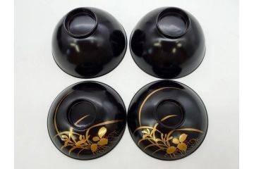 明治〜大正期　輪島塗　木製　気品ある金蒔絵が美しいお椀9客セット(漆器、漆芸、蓋付き、汁椀、吸物椀、和食器)(R-083052)