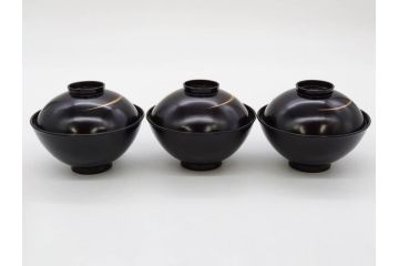 明治〜大正期　輪島塗　木製　気品ある金蒔絵が美しいお椀9客セット(漆器、漆芸、蓋付き、汁椀、吸物椀、和食器)(R-083052)
