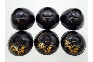明治〜大正期　輪島塗　木製　気品ある金蒔絵が美しいお椀9客セット(漆器、漆芸、蓋付き、汁椀、吸物椀、和食器)(R-083052)