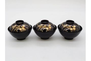 明治〜大正期　輪島塗　木製　気品ある金蒔絵が美しいお椀9客セット(漆器、漆芸、蓋付き、汁椀、吸物椀、和食器)(R-083052)