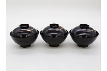 明治〜大正期　輪島塗　木製　気品ある金蒔絵が美しいお椀9客セット(漆器、漆芸、蓋付き、汁椀、吸物椀、和食器)(R-083052)