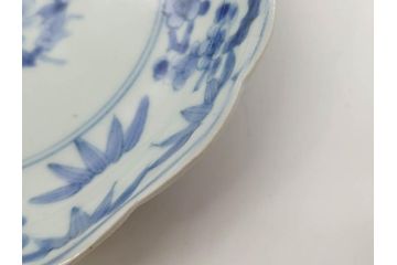 江戸期　古伊万里　染付　渦福　約17cm　5.6寸　繊細に描かれた松竹梅図が素敵な中皿3枚セット(和皿、和食器、五寸六分)(R-083062)