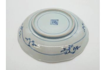 江戸期　古伊万里　染付　渦福　約17cm　5.6寸　繊細に描かれた松竹梅図が素敵な中皿3枚セット(和皿、和食器、五寸六分)(R-083062)