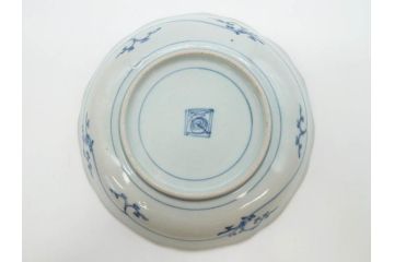 江戸期　古伊万里　染付　渦福　約17cm　5.6寸　繊細に描かれた松竹梅図が素敵な中皿3枚セット(和皿、和食器、五寸六分)(R-083062)