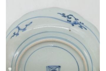 江戸期　古伊万里　染付　渦福　約17cm　5.6寸　繊細に描かれた松竹梅図が素敵な中皿3枚セット(和皿、和食器、五寸六分)(R-083062)