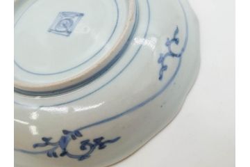 江戸期　古伊万里　染付　渦福　約17cm　5.6寸　繊細に描かれた松竹梅図が素敵な中皿3枚セット(和皿、和食器、五寸六分)(R-083062)