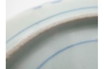 江戸期　古伊万里　染付　渦福　約17cm　5.6寸　繊細に描かれた松竹梅図が素敵な中皿3枚セット(和皿、和食器、五寸六分)(R-083062)