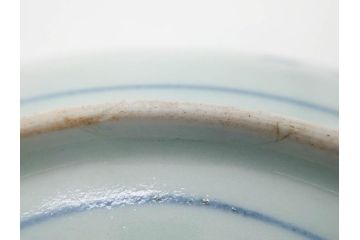 江戸期　古伊万里　染付　渦福　約17cm　5.6寸　繊細に描かれた松竹梅図が素敵な中皿3枚セット(和皿、和食器、五寸六分)(R-083062)