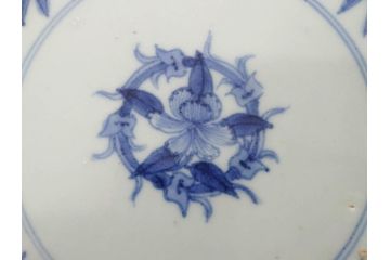江戸期　古伊万里　染付　渦福　約17cm　5.6寸　繊細に描かれた松竹梅図が素敵な中皿3枚セット(和皿、和食器、五寸六分)(R-083062)