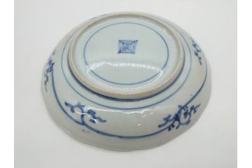 江戸期　古伊万里　染付　渦福　約17cm　5.6寸　繊細に描かれた松竹梅図が素敵な中皿3枚セット(和皿、和食器、五寸六分)(R-083062)
