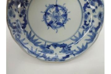 江戸期　古伊万里　染付　渦福　約17cm　5.6寸　繊細に描かれた松竹梅図が素敵な中皿3枚セット(和皿、和食器、五寸六分)(R-083062)