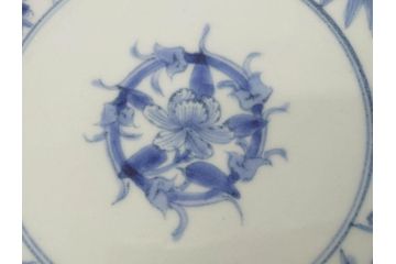 江戸期　古伊万里　染付　渦福　約17cm　5.6寸　繊細に描かれた松竹梅図が素敵な中皿3枚セット(和皿、和食器、五寸六分)(R-083062)