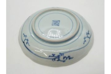 江戸期　古伊万里　染付　渦福　約17cm　5.6寸　繊細に描かれた松竹梅図が素敵な中皿3枚セット(和皿、和食器、五寸六分)(R-083062)