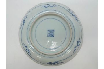 江戸期　古伊万里　染付　渦福　約17cm　5.6寸　繊細に描かれた松竹梅図が素敵な中皿3枚セット(和皿、和食器、五寸六分)(R-083062)