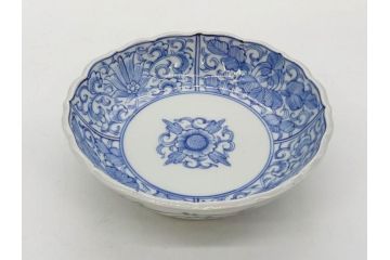 幕末〜明治期　古伊万里　染付　線描　約15cm　4.9寸　爽やかな印象を与えるなます皿5枚セット(中皿、和皿、和食器、四寸九分)(R-083063)