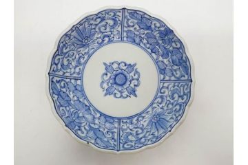 幕末〜明治期　古伊万里　染付　線描　約15cm　4.9寸　爽やかな印象を与えるなます皿5枚セット(中皿、和皿、和食器、四寸九分)(R-083063)