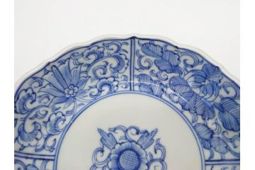 幕末〜明治期　古伊万里　染付　線描　約15cm　4.9寸　爽やかな印象を与えるなます皿5枚セット(中皿、和皿、和食器、四寸九分)(R-083063)