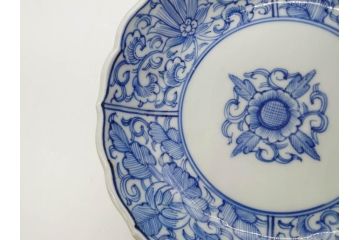 幕末〜明治期　古伊万里　染付　線描　約15cm　4.9寸　爽やかな印象を与えるなます皿5枚セット(中皿、和皿、和食器、四寸九分)(R-083063)