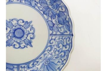 幕末〜明治期　古伊万里　染付　線描　約15cm　4.9寸　爽やかな印象を与えるなます皿5枚セット(中皿、和皿、和食器、四寸九分)(R-083063)