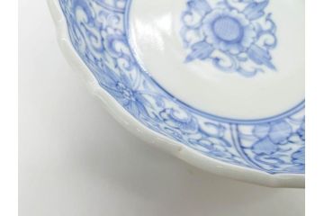 幕末〜明治期　古伊万里　染付　線描　約15cm　4.9寸　爽やかな印象を与えるなます皿5枚セット(中皿、和皿、和食器、四寸九分)(R-083063)