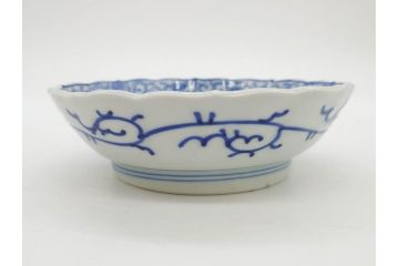 幕末〜明治期　古伊万里　染付　線描　約15cm　4.9寸　爽やかな印象を与えるなます皿5枚セット(中皿、和皿、和食器、四寸九分)(R-083063)