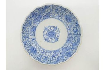 幕末〜明治期　古伊万里　染付　線描　約15cm　4.9寸　爽やかな印象を与えるなます皿5枚セット(中皿、和皿、和食器、四寸九分)(R-083063)