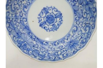 幕末〜明治期　古伊万里　染付　線描　約15cm　4.9寸　爽やかな印象を与えるなます皿5枚セット(中皿、和皿、和食器、四寸九分)(R-083063)