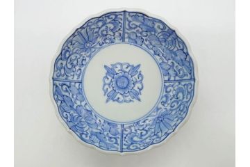 幕末〜明治期　古伊万里　染付　線描　約15cm　4.9寸　爽やかな印象を与えるなます皿5枚セット(中皿、和皿、和食器、四寸九分)(R-083063)