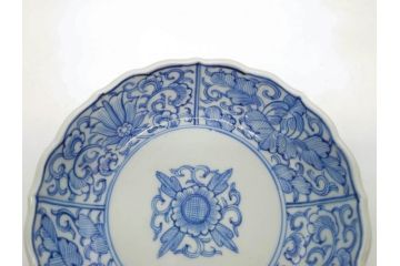 幕末〜明治期　古伊万里　染付　線描　約15cm　4.9寸　爽やかな印象を与えるなます皿5枚セット(中皿、和皿、和食器、四寸九分)(R-083063)
