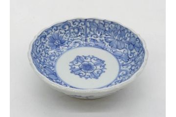 幕末〜明治期　古伊万里　染付　線描　約15cm　4.9寸　爽やかな印象を与えるなます皿5枚セット(中皿、和皿、和食器、四寸九分)(R-083063)