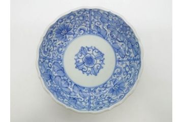 幕末〜明治期　古伊万里　染付　線描　約15cm　4.9寸　爽やかな印象を与えるなます皿5枚セット(中皿、和皿、和食器、四寸九分)(R-083063)