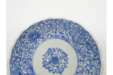 幕末〜明治期　古伊万里　染付　線描　約15cm　4.9寸　爽やかな印象を与えるなます皿5枚セット(中皿、和皿、和食器、四寸九分)(R-083063)