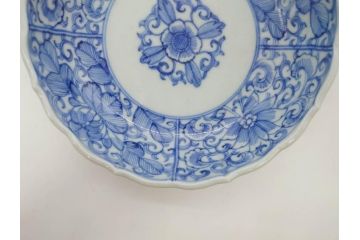 幕末〜明治期　古伊万里　染付　線描　約15cm　4.9寸　爽やかな印象を与えるなます皿5枚セット(中皿、和皿、和食器、四寸九分)(R-083063)