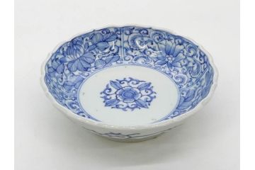 幕末〜明治期　古伊万里　染付　線描　約15cm　4.9寸　爽やかな印象を与えるなます皿6枚セット(中皿、和皿、和食器、四寸九分)(R-083064)
