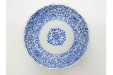 幕末〜明治期　古伊万里　染付　線描　約15cm　4.9寸　爽やかな印象を与えるなます皿6枚セット(中皿、和皿、和食器、四寸九分)(R-083064)