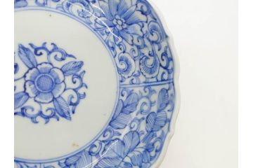 幕末〜明治期　古伊万里　染付　線描　約15cm　4.9寸　爽やかな印象を与えるなます皿6枚セット(中皿、和皿、和食器、四寸九分)(R-083064)
