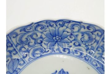 幕末〜明治期　古伊万里　染付　線描　約15cm　4.9寸　爽やかな印象を与えるなます皿6枚セット(中皿、和皿、和食器、四寸九分)(R-083064)