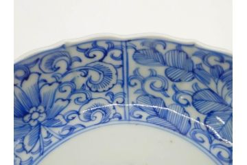 幕末〜明治期　古伊万里　染付　線描　約15cm　4.9寸　爽やかな印象を与えるなます皿6枚セット(中皿、和皿、和食器、四寸九分)(R-083064)