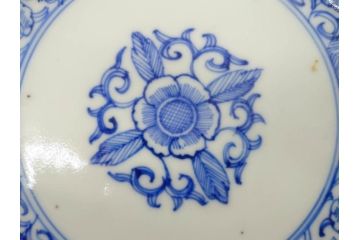 幕末〜明治期　古伊万里　染付　線描　約15cm　4.9寸　爽やかな印象を与えるなます皿6枚セット(中皿、和皿、和食器、四寸九分)(R-083064)