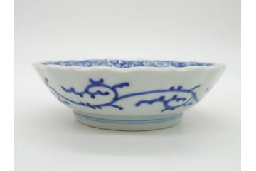 幕末〜明治期　古伊万里　染付　線描　約15cm　4.9寸　爽やかな印象を与えるなます皿6枚セット(中皿、和皿、和食器、四寸九分)(R-083064)