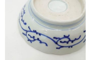 幕末〜明治期　古伊万里　染付　線描　約15cm　4.9寸　爽やかな印象を与えるなます皿6枚セット(中皿、和皿、和食器、四寸九分)(R-083064)