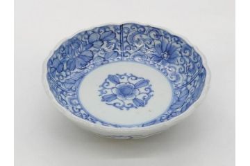 幕末〜明治期　古伊万里　染付　線描　約15cm　4.9寸　爽やかな印象を与えるなます皿6枚セット(中皿、和皿、和食器、四寸九分)(R-083064)